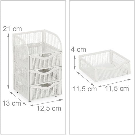 Relaxdays Organizer Portaoggetti da Scrivania, 3 Cassetti, per Cancelleria  Ufficio, Acciaio, HLP: 21x12,5x13 cm, Bianco