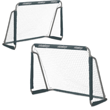Relaxdays Porte da Calcio per il Giardino, Set da 2, per Adulti e Bambini, in Metallo, con Rete, 110x150x75 cm, Grigio