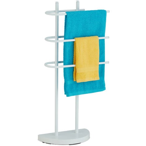 Relaxdays Piantana Portasciugamani, Autoportante, 3 Bracci in Ferro, HLP: 83x39x18 cm, Appendi Asciugamani Bagno, Bianco