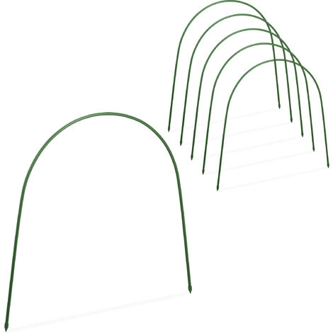 Relaxdays Archi per Tunnel da Coltivazione, Set da 6, Costruzione Individuale, Acciaio Plastificato, HL: 60x62 cm, Verde