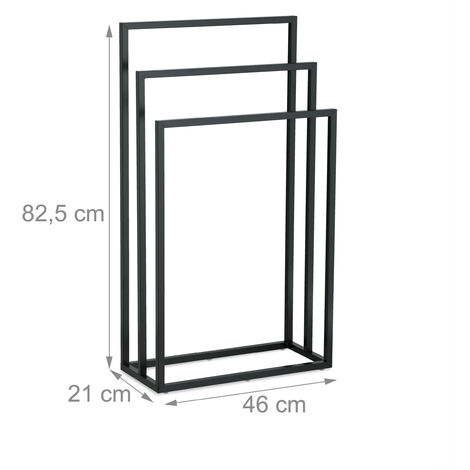 Piantana Portasciugamani Relaxdays - 3 Bracci, Acciaio Nero, 82.5x46x21 Cm, Senza Trapano - Foto 3