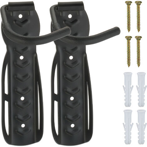 Relaxdays Portabici da Muro, Set da 2 Ganci da Parete per Bici, Regge Max. 25 kg, per Garage, Supporto Verticale, Nero (1/5)