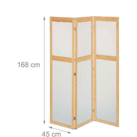 Mendler Paravento Divisorio Yvelines T752 - 3 Pannelli In Legno Paulonia, Con 3 Ripiani Portaoggetti - Colore Naturale E Bianco, 125x170 Cm