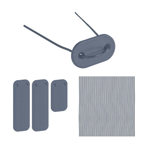 Relaxdays Kit per il Fissaggio Telo Frangivista, Set con 52 Piastre di Montaggio e 52 Aste in Filo Metallico, Grigio