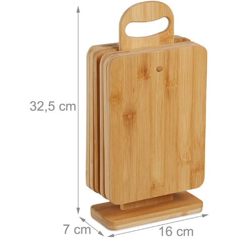 Relaxdays Taglieri da Cucina, Set da 6 Cutting Board con Supporto, 22 x 16  cm, da Aperitivo Formaggi, in Bambù, Naturale