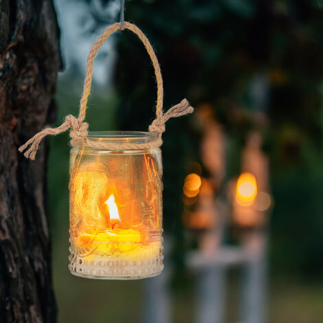Set Da 3 Portacandele In Vetro Cavo Con Vassoio E Ciottoli - Decorazione Zen Per Matrimoni E Casa, 25,6x9,6x2,7 Cm