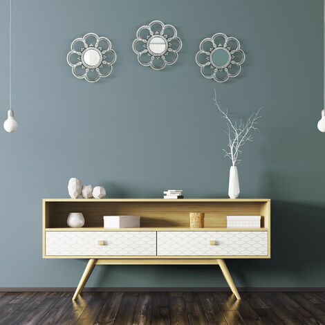 Relaxdays Set da 3 Specchi a Forma di Fiore, da Parete, Rotondi, Cornice  Decorativa in Plastica