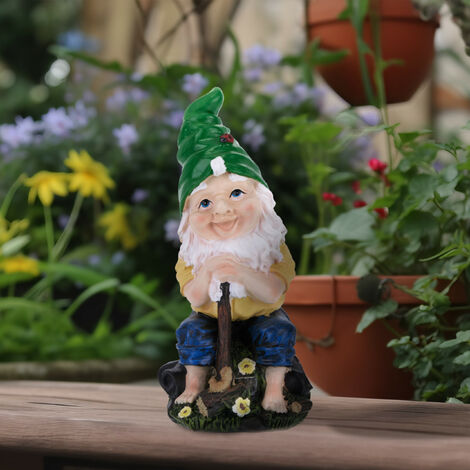 Gnomo Da Giardino Mossy Hat - 18 Cm, Effetto Pietra, Cappello Verde Floccato Con Vanga, Decorazione Per Casa E Giardino