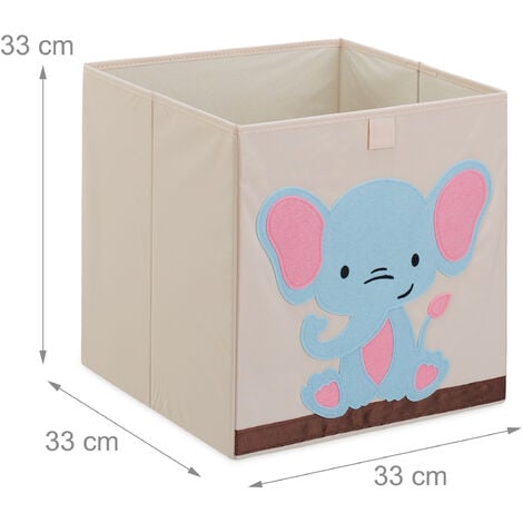 Relaxdays Box Portagiocattoli, Cesta in Stoffa Portaoggetti, 33x33x33 cm,  Design Elefante, Camera Bambini, Beige Azzurro