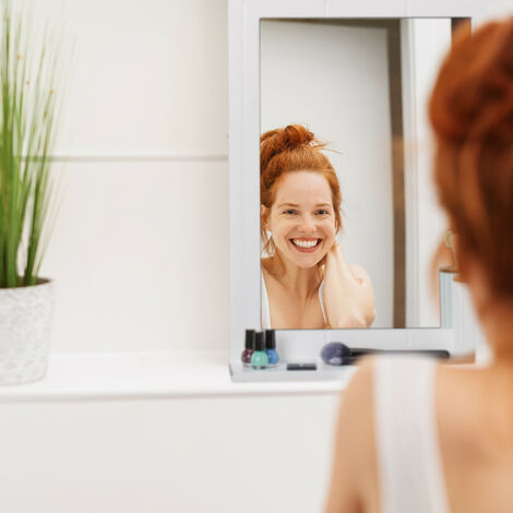 Specchio Da Bagno Con Mensola - 55x40cm, Bianco, Con Ripiano