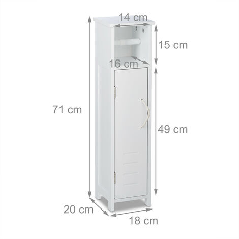 Relaxdays Porta Carta Igienica Autoportante In MDF Bianco – 71x18x20cm, Con Ripiani Regolabili E Maniglia In Cotone