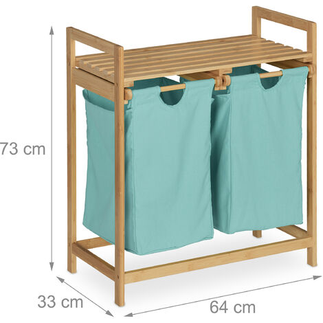 Mobiletto Con Portabiancheria Per Bagno - In Bambù E Tessuto, Pieghevole, 95x40x30 Cm - Foto 7