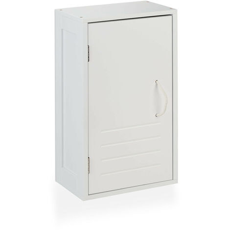 Relaxdays Mobiletto da Bagno Pensile, Ripiano Regolabile, Armadietto da Parete Chiusura Magnetica, 50x30x18,5 cm, Bianco, Fibra di Legno