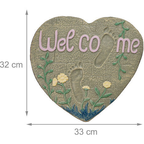 Relaxdays Pietra Decorativa da Giardino, a Cuore, Stepping Stone con  Scritta Welcome, in Ghisa, 33 x