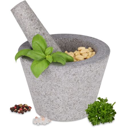 ZhenSanHuan Mortaio E Pestello In Granito Naturale - Set Solido E Durevole Per Pesto, Spezie Ed Erbe Aromatiche - QiongKong