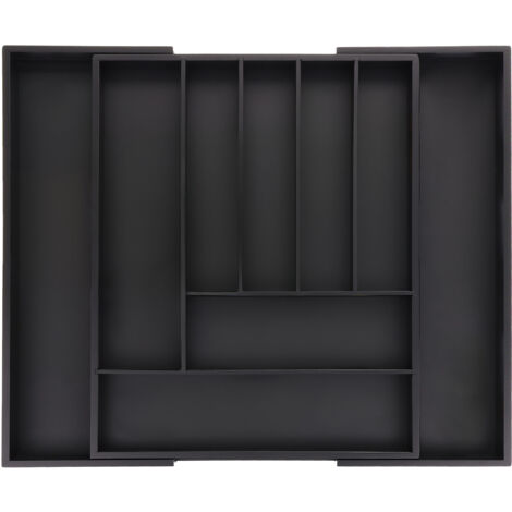 Relaxdays Portaposate da Cassetto Allungabile, 5 x 33,5-49,5 x 44,5 cm, 7-9 Scomparti, Organizer per Posate, Bambù, Nero