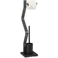 Relaxdays Piantana Portarotolo e Scopino, Colonnina Autoportante WC, Portascopino Bagno, HLP 75x18,5x18,5 cm Nero Grigio