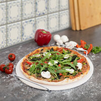 Relaxdays Pietra Refrattaria per Pizza, Vassoio in Cordierite, Ollare, Ø 33  cm, Manici in Metallo, Forno,