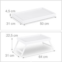 Relaxdays Tavolino da letto in bambù gambe pieghevoli bordo rialzato vassoio da colazione HLP: 22x64x31 cm bianco