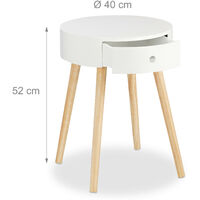Tavolino Rotondo Relaxdays Con Cassetto - Design Scandinavo, Legno Bianco, H52xØ40cm, Per Salotto/Camera - Foto 3