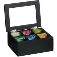 Relaxdays Scatola Porta Tè e Tisane, 6 Scomparti per Capsule Caffè,  Cofanetto con Coperchio, 9x21,5x16