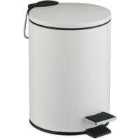 Relaxdays Pattumiera Bagno a Pedale, Cestino da 3 L, Secchio Interno Rimovibile, Coperchio Silenzioso, Metallo, Bianco