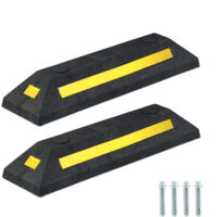 Relaxdays Fermaruota Garage, Set 2 Cunei Paracolpi Ferma Ruote Parcheggio Auto e Moto, HLP: 8,5x53x14,5 cm, Nero Giallo