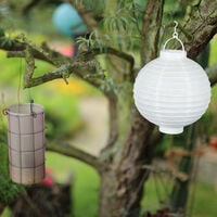 Lanterne LED Bianche, Set da 10 Pezzi, a Batteria, per Interni & Esterni, da Appendere, Carta, Ø 20cm, bianco