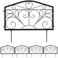 Recinzione Da Giardino In Ferro Design Foglie – Set 4 Pannelli Per Aiuole E Sentieri, Altezza 33 Cm, Nero