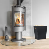 Relaxdays Cesto Portalegna Per Camino - Finta Pelle, Ovale, Nero, 35.5x55x42.5 Cm - Portatile Con Manici