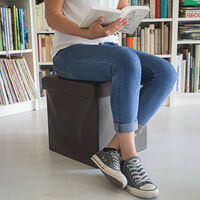 Poggiapiedi H x L x P: 38 x 38 x 38 cm ca Pouf Contenitore 1 pz Acrilico Coperchio Marrone Relaxdays Sgabello in Ecopelle 