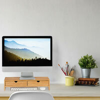 Rialzo per Monitor con 2 Tiretti HLP 11,5 x 47 x 18 cm Color Legno Relaxdays Tavolino per PC in bambù da Scrivania 
