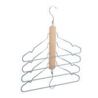 4x Gruccia Multipla, Salvaspazio, 4 Stampelle con Asta Ognuna, Appendini Antiscivolo in Legno e Metallo, Naturale/Grigio