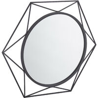 Relaxdays Specchio da Parete Rotondo, Cornice di Metallo, Design Geometrico, Specchiera Ø 45 cm, Bagno e Corridoio, Nero