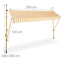 Relaxdays Tenda da Sole, Protezione per il Balcone, Regolabile, senza Fori,  Manovella, 350 x 120 cm, Bianco Arancione