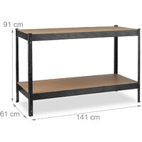 Banco Da Lavoro Officina RELAXDAYS - 2 Scaffali Regolabili In Altezza, In Acciaio E MDF, 91x141x61 Cm, Carico 300 Kg Per Ripiano