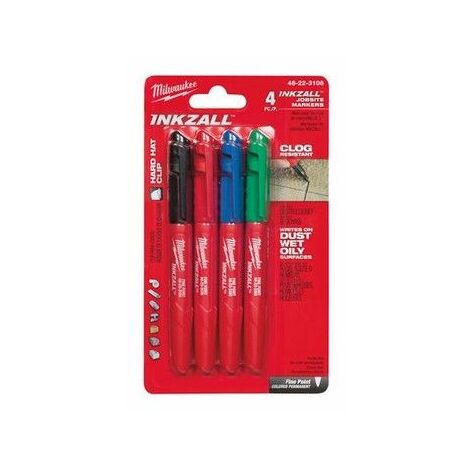 Milwaukee 48223106 INKZALL Fine Tip Marker Assorted Colours (Pack 4)