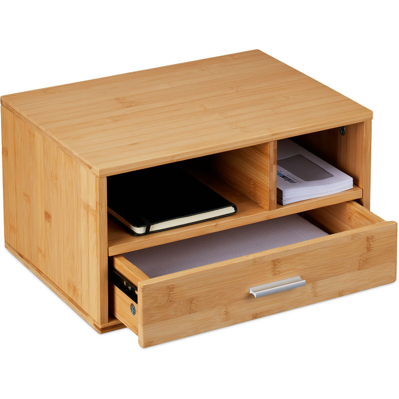 Relaxdays Organizador Escritorio, 6 Compartimentos, 2 Cajones, Material de  Oficina, Madera Bambú, 26x33x13,5 cm, Natural