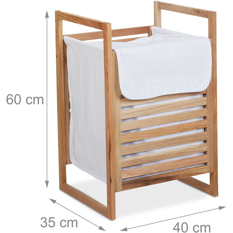 Relaxdays Cesto Ropa Sucia Madera con Saco Algodón, sin Tapa, 63,5x43x43  cm, Colada, Baño, Dormitorio