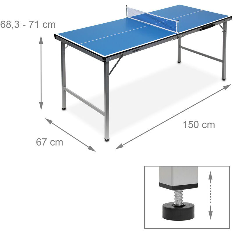 Relaxdays Mesa Ping Pong Plegable, Set con 2 Palas, Red y 3 Pelotas, DM y  Aluminio, 67,5 x 151 x 67,5 cm, Azul y Rojo