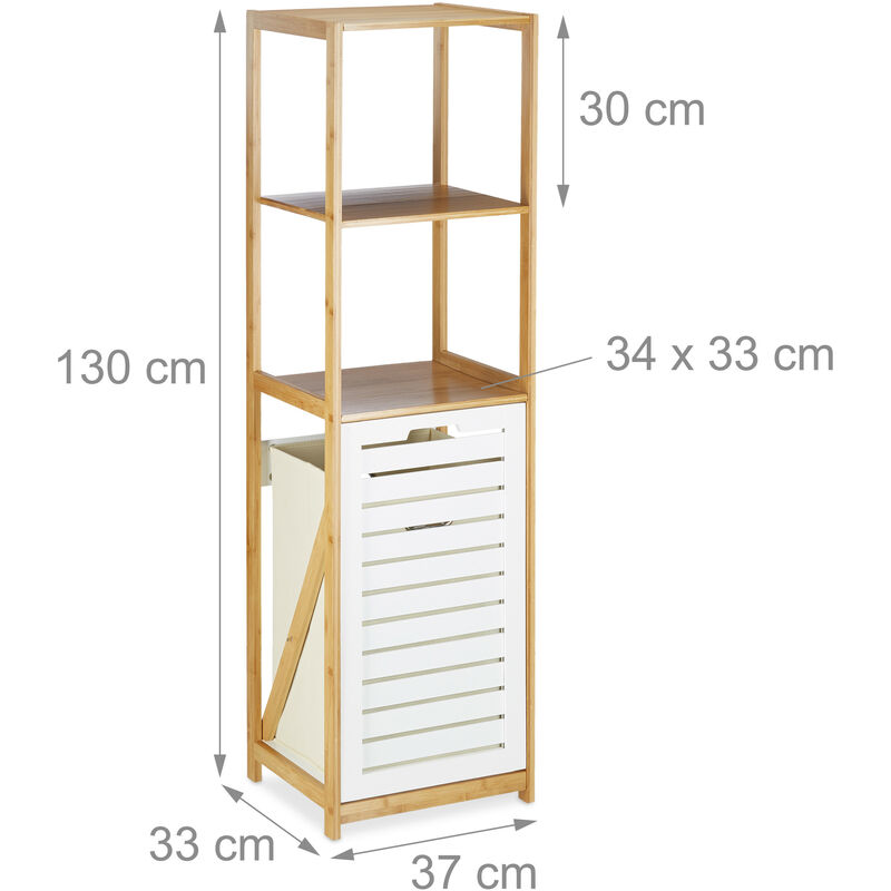 Relaxdays Estantería con Cesto Ropa Sucia, Armazón Bambú, Estantes y Saco  Tela, 73,5 x 64,5 x 33 cm, Natural y Beige