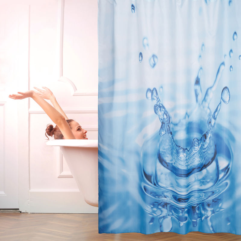 180 x 180 cm Poliéster Relaxdays Cortina Baño Lavable con Estampado de Gotas de Agua Azul 