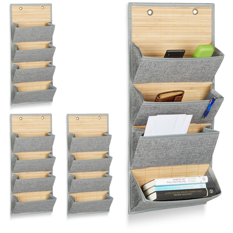 Relaxdays Set 2 Organizadores Colgantes Armario, 3 Compartimentos, Tela,  73x30x30 cm, 2 Ganchos, Almacenaje Burro, Gris