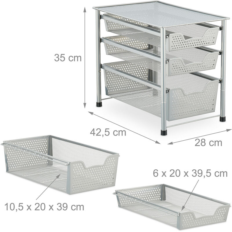 Relaxdays Estante Organizador, Estantería Apilable Oficina, Metal, 3 Cestas  Extraíbles, 35 x 28 x 42,5