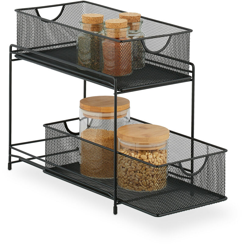  Yxx@ Cesta de cocina extraíble para armario de cocina, 2 piezas  de cestas de alambre extraíbles, base de cocina, organizador de  almacenamiento de almacenamiento para cestas de cocina (plata, negro) 