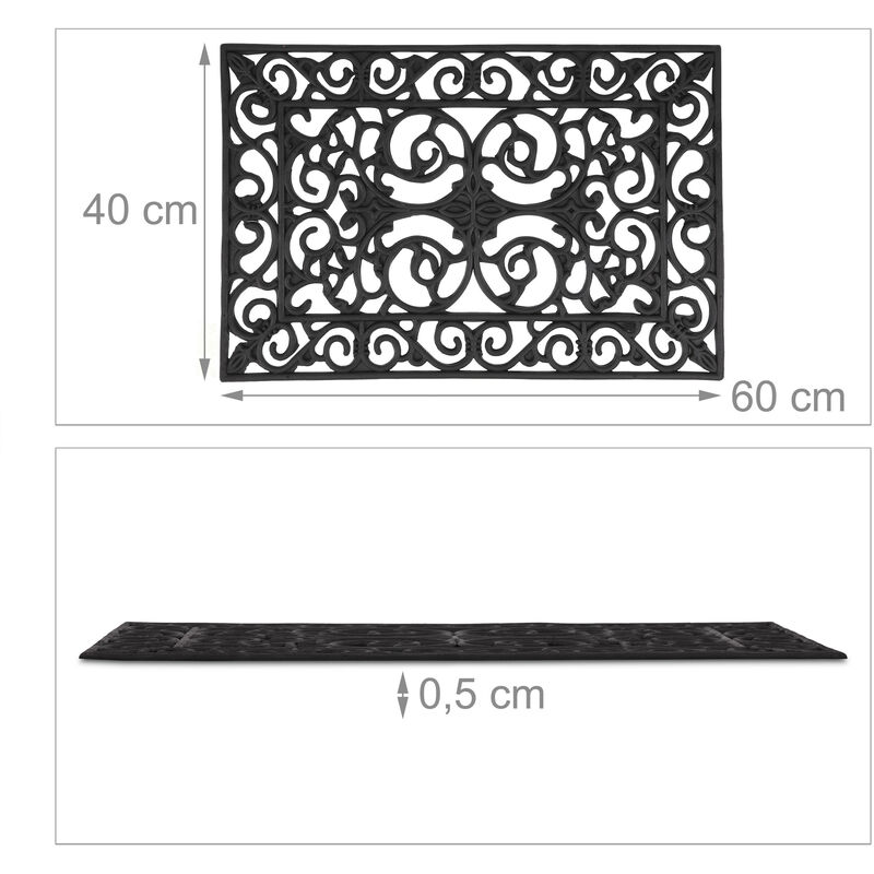 Relaxdays Felpudo semicircular decorativo para la entrada, 0.5 x 75 x 45  cm, hecho de caucho/goma, antideslizante, negro