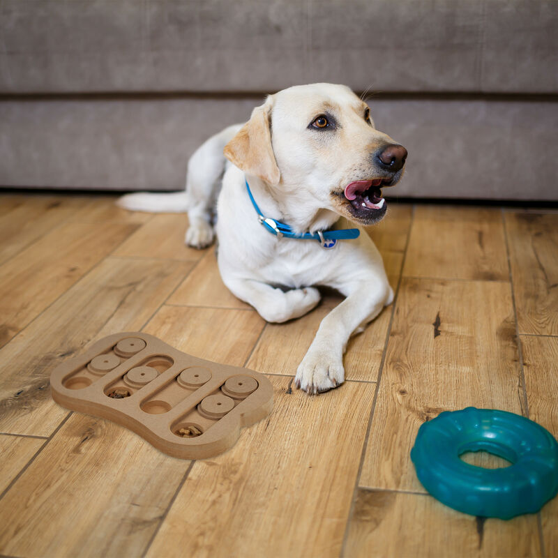 Relaxdays Sudoku Para Perros: Juguete De Inteligencia Y Olfato Con 6 Piezas Deslizantes (MDF, Natural)