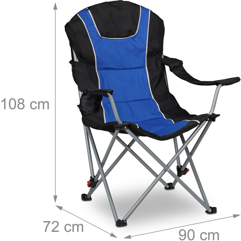 Azul y Negro 72x90x108 cm Relaxdays Silla Plegable Camping con Respaldo Acolchado Ajustable 