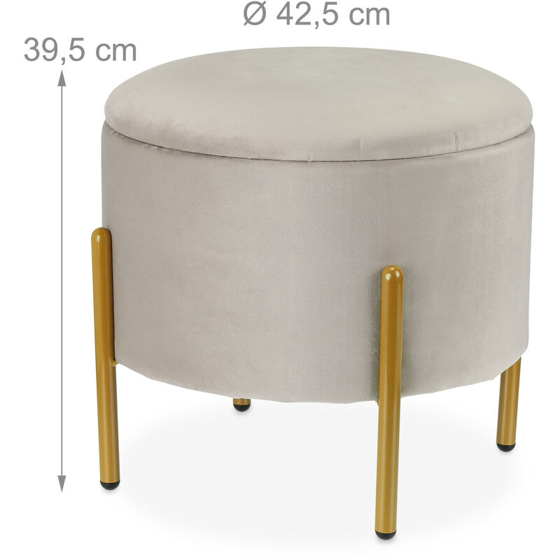 HOMCOM Otomana Puff Tapizada en Terciopelo Acolchada Taburete de Almacenaje  con Tapa Extraíble y Patas de Madera para Dormitorio Salón Pasillo  71x51,5x42 cm Beige