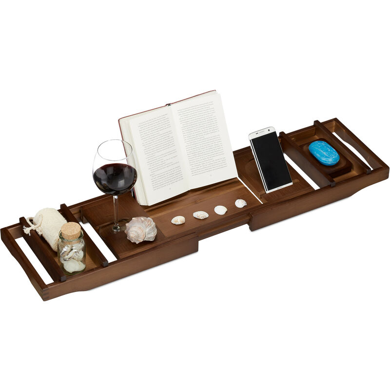 Bandeja de bañera para bañera, bandeja plegable de bambú para mesa de baño  con libro y soporte para copas de vino, accesorios de baño ampliables con